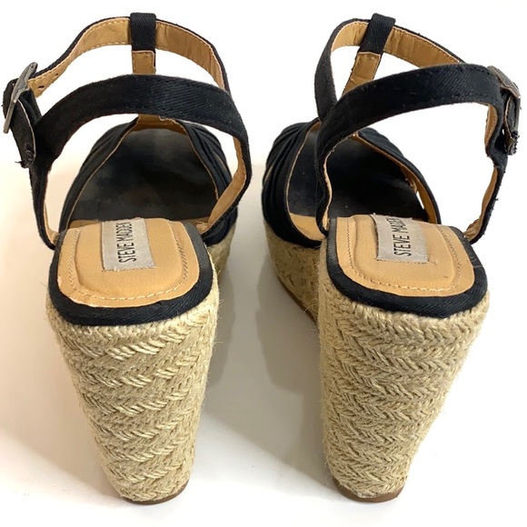 Steve Madden Women's Radley Espadrille Wedge T-Strap Peep Toe Sandal in Black - Picture 11 of 16